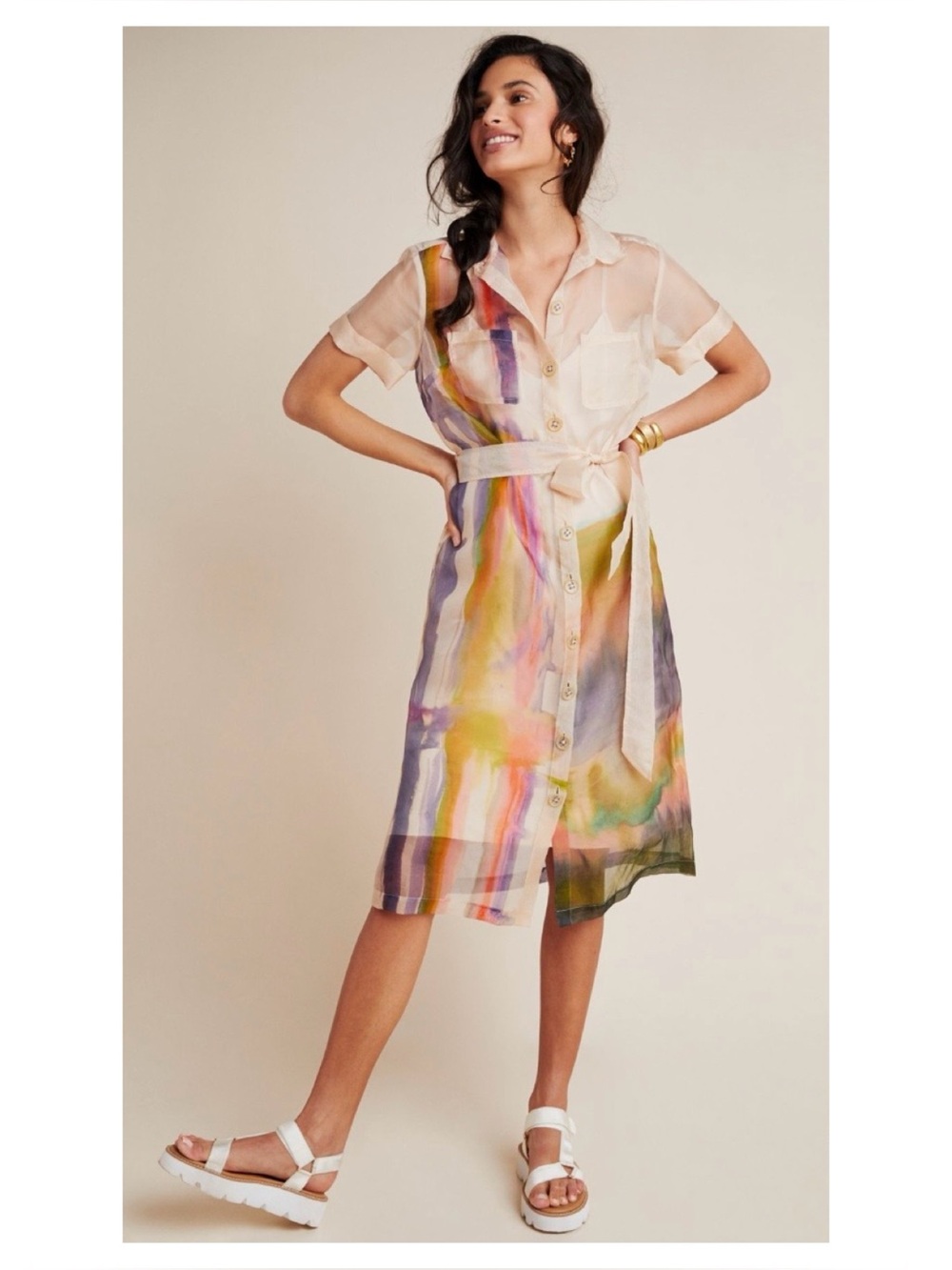 NWOT Anthropologie Aimee Clarke Organza Silk Shirtdress  Size Small